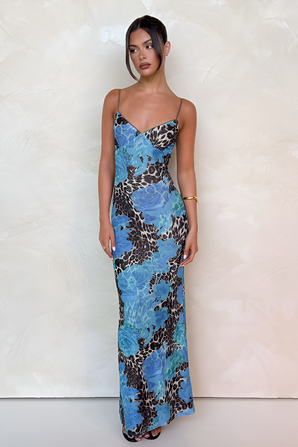 Blue Floral and Leopard Print Maxi Dress Venisse Boutique Blue Floral and Leopard Print Maxi Dress Venisse Boutique