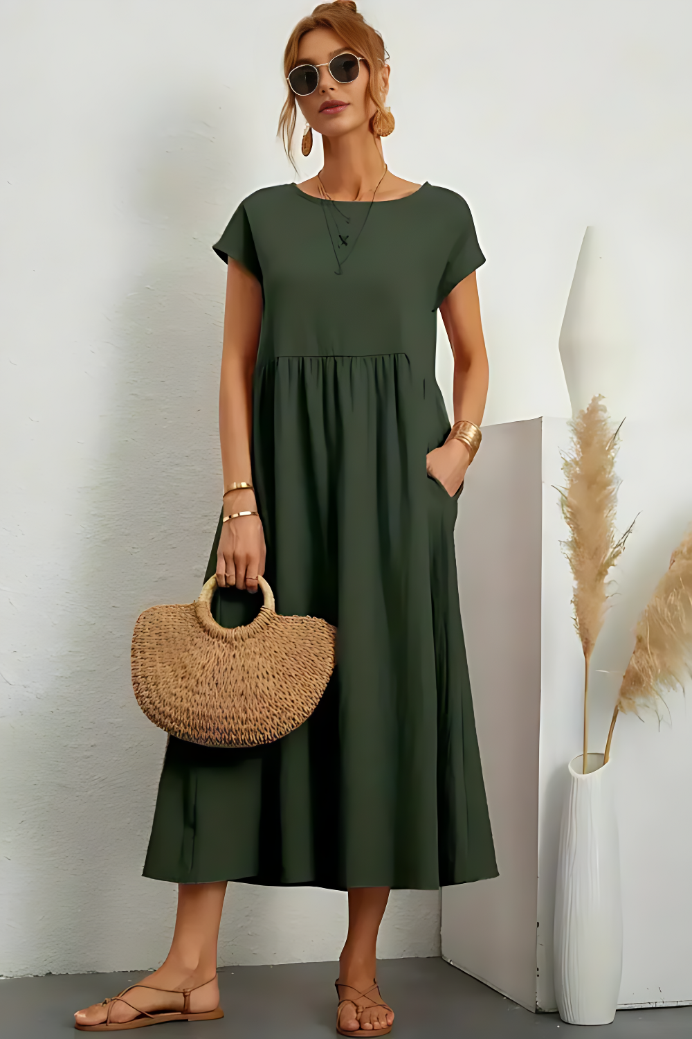 Relaxed Midi Dress with Pockets