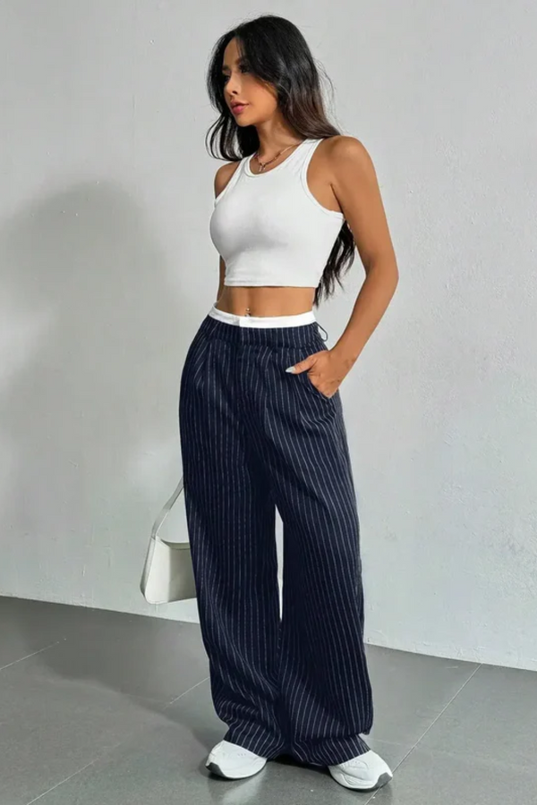 Striped Pockets Wide Leg Pants
