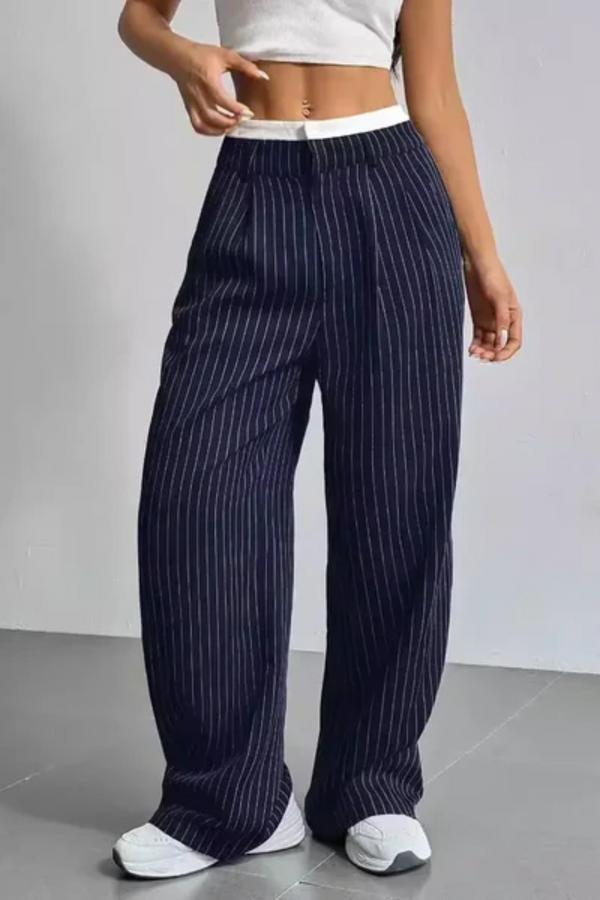 Striped Pockets Wide Leg Pants