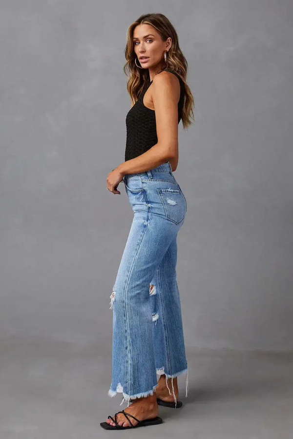 Frayed Hem Flare Jeans