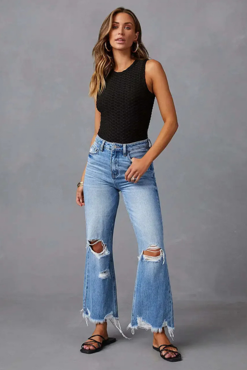 Frayed Hem Flare Jeans