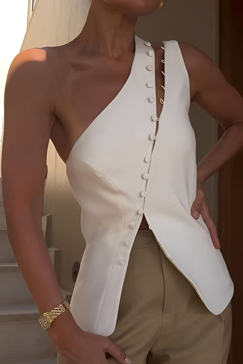 Ascent One Shoulder Button Detail Top