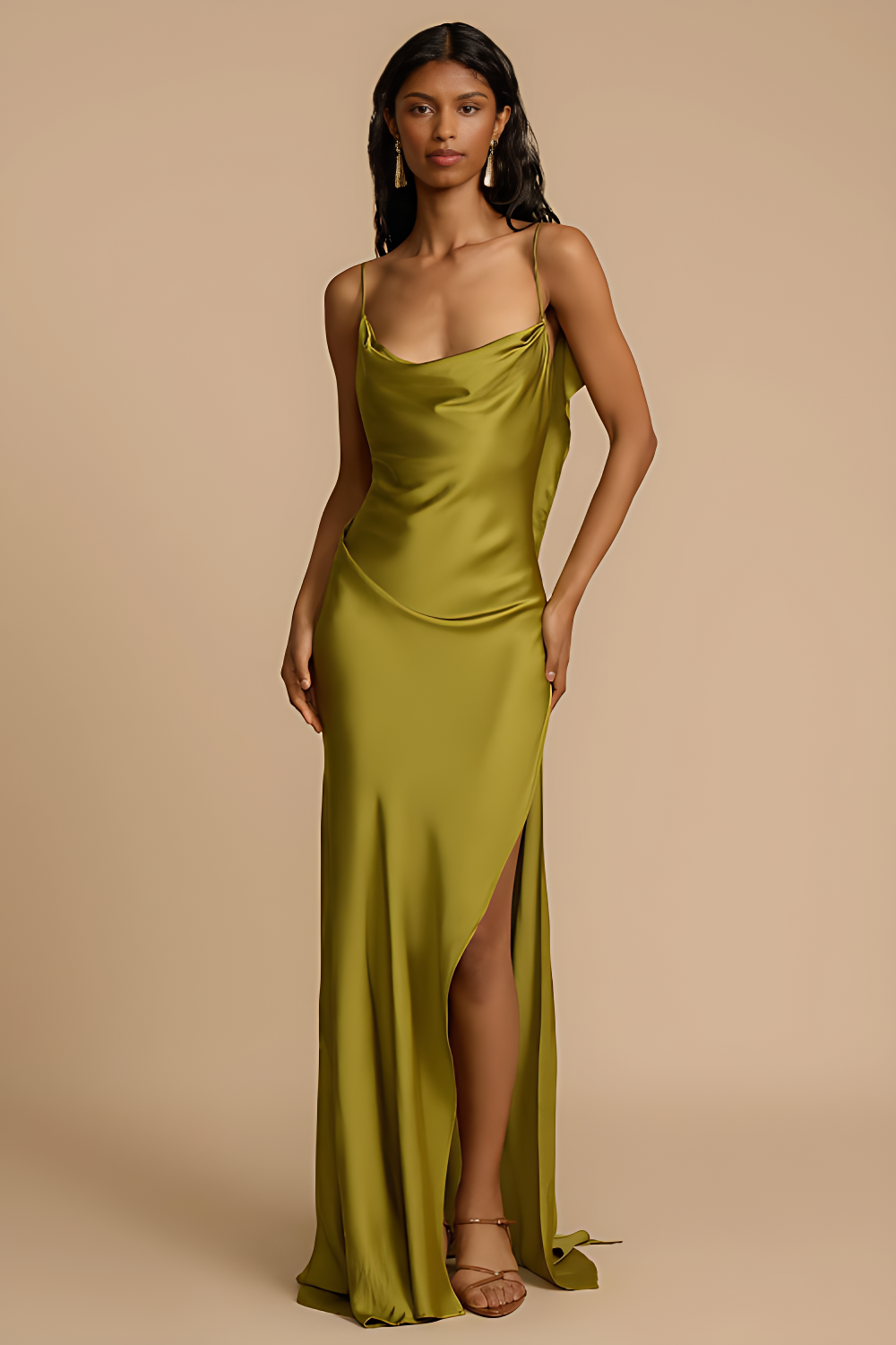 Sexy Elegant Satin Side High Slit Maxi Dress