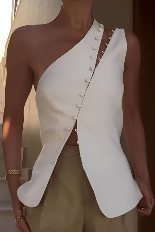 Ascent One Shoulder Button Detail Top