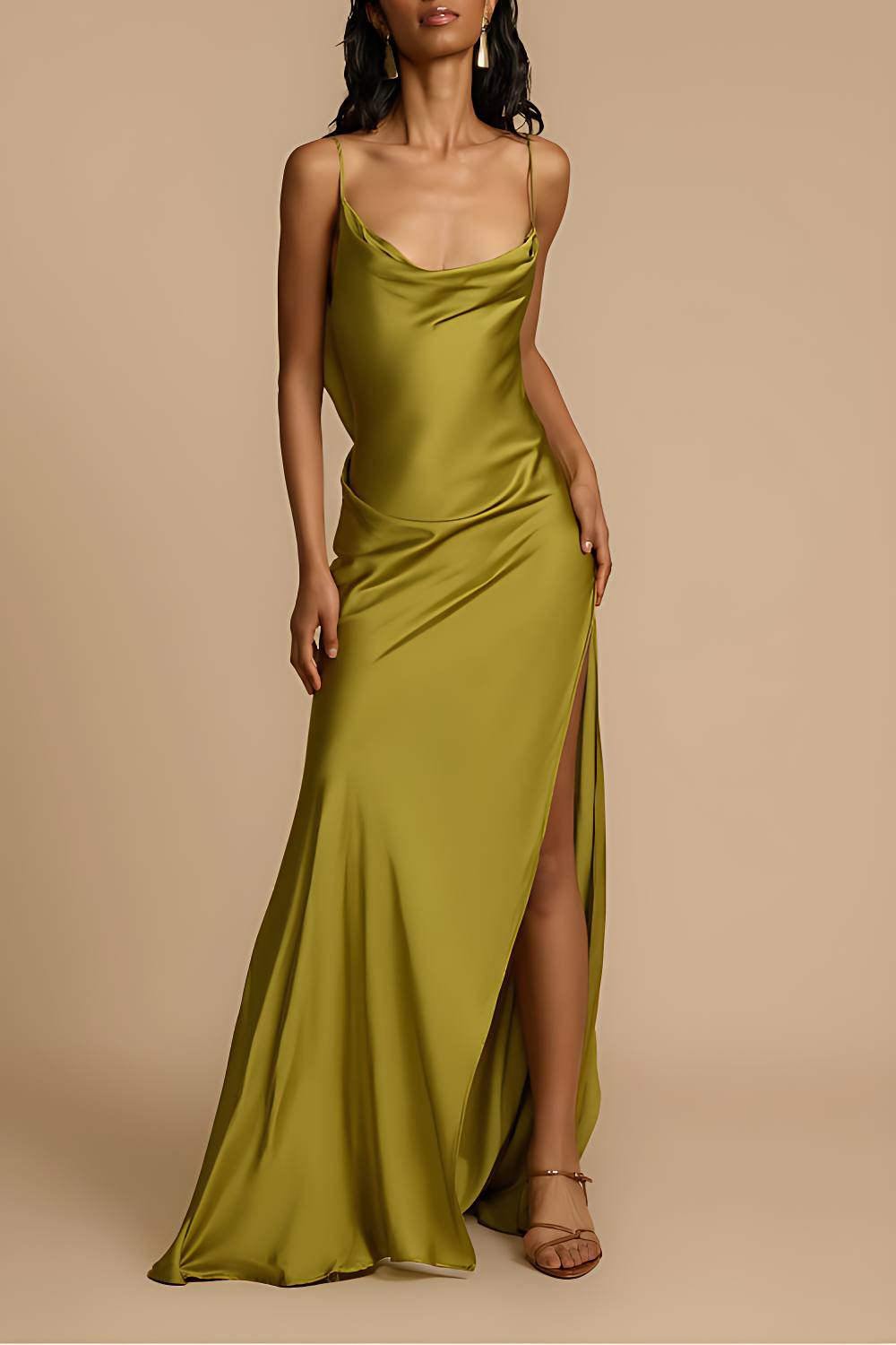 Sexy Elegant Satin Side High Slit Maxi Dress