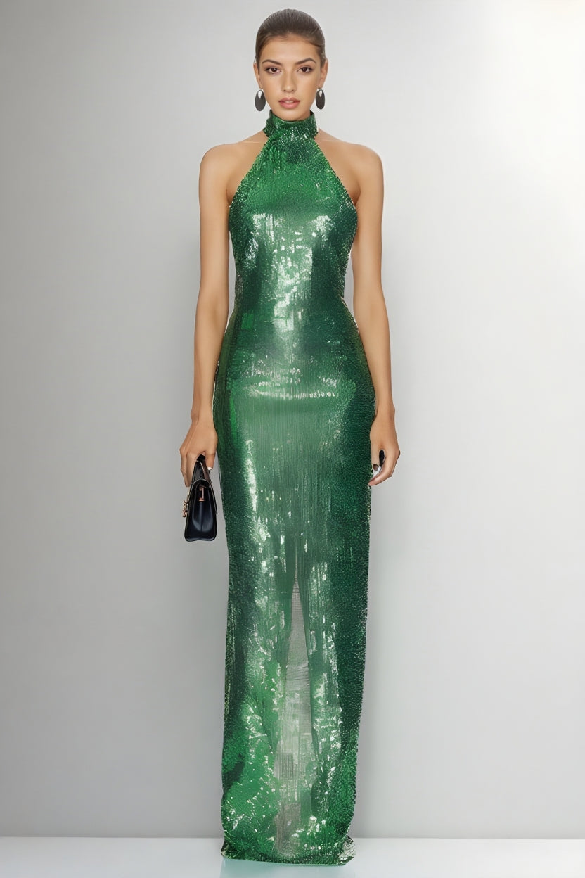 Halter Neck Sequin Sleeveless Backless Party Dress