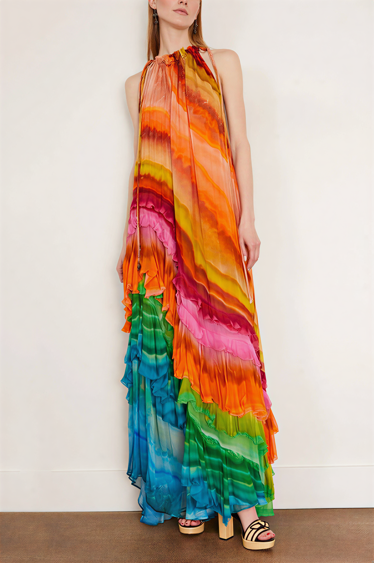 Iris Ruffle Gown In Multi