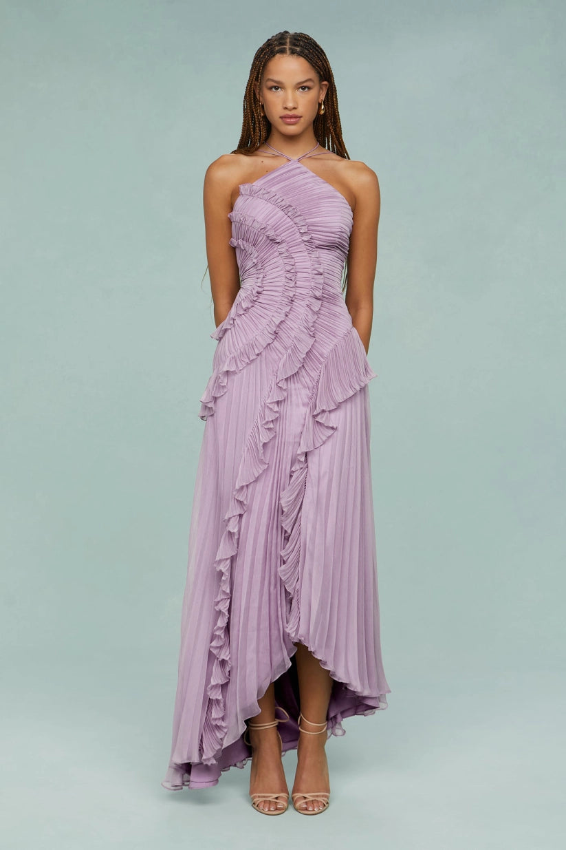 Pleated Frill Halter Neck Maxi Dress – Venisse Boutique