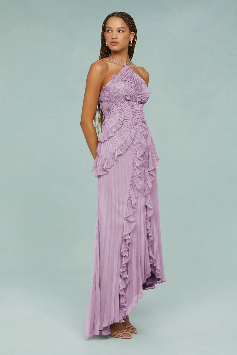 Pleated Frill Halter Neck Maxi Dress – Venisse Boutique Pleated Frill Halter Neck Maxi Dress – Venisse Boutique