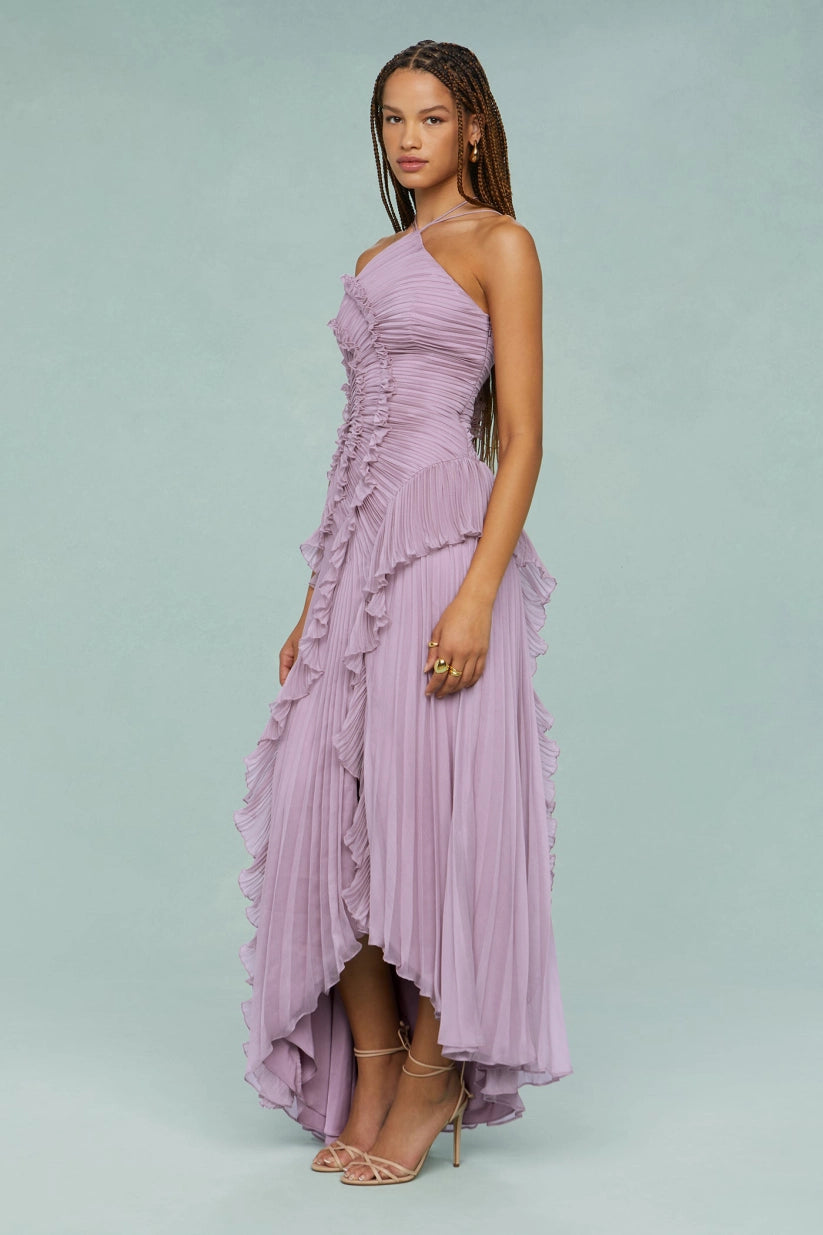 Pleated Frill Halter Neck Maxi Dress – Venisse Boutique