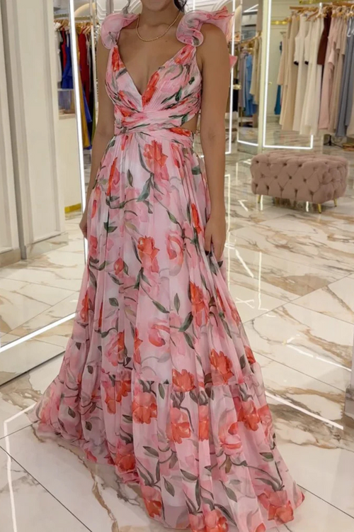 Backless printed maxi dress