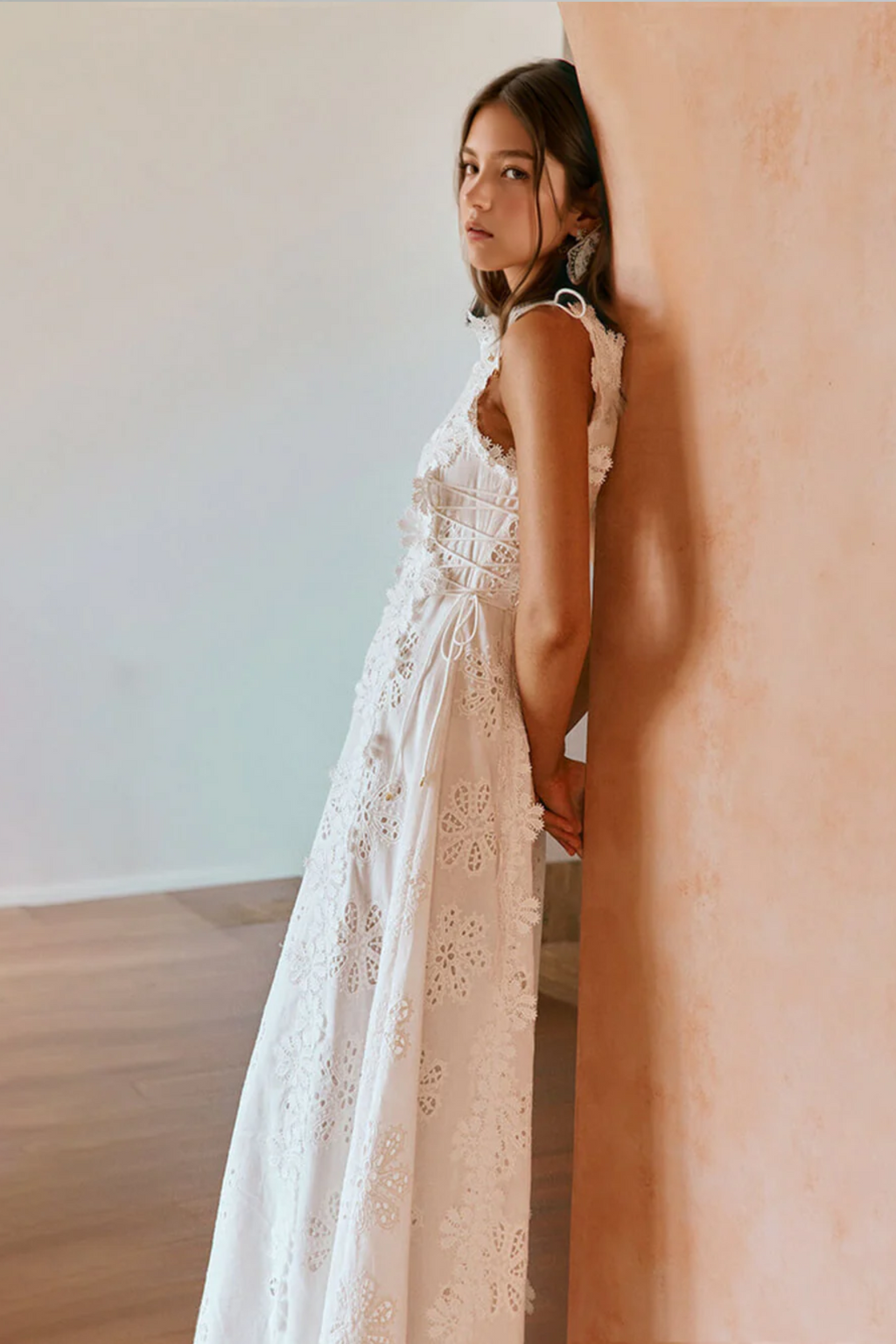 Delicate Lace Hook And Lace Up Sides Maxi Dress