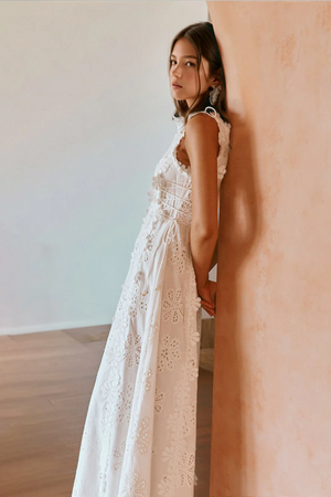 Delicate Lace Hook And Lace Up Sides Maxi Dress