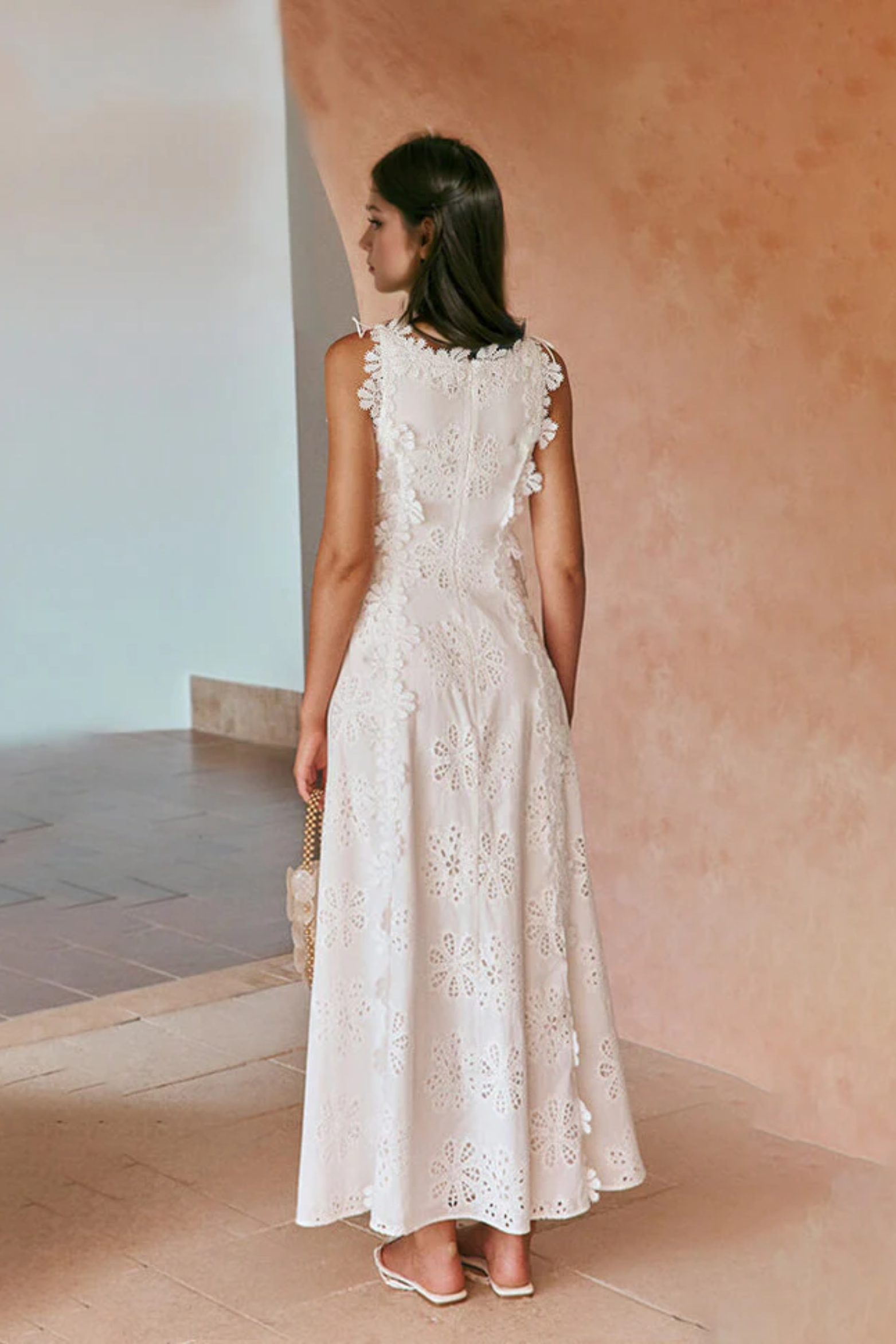 Delicate Lace Hook And Lace Up Sides Maxi Dress