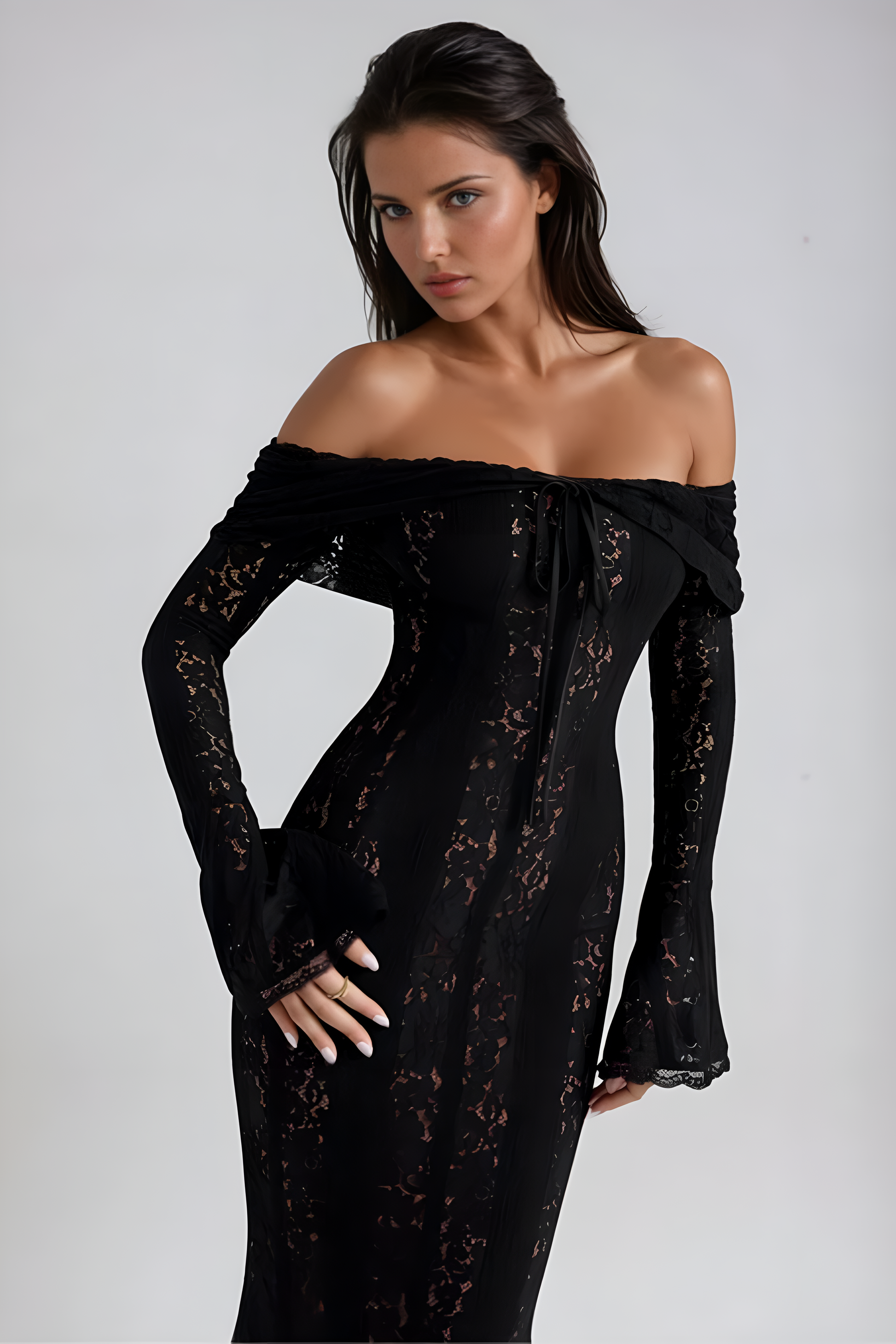 Lace Off-Shoulder Maxi Dress