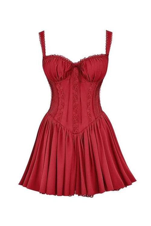 Lace Corset Mini Puff Dress