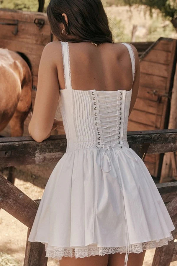 Lace Corset Mini Puff Dress