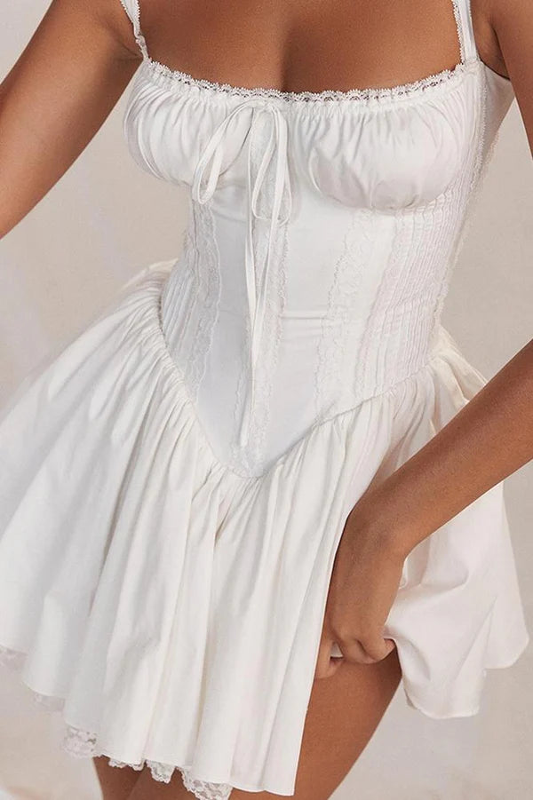 Lace Corset Mini Puff Dress