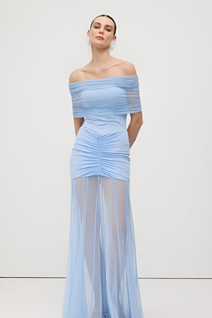 Slinky Off Shoulder Maxi Dress